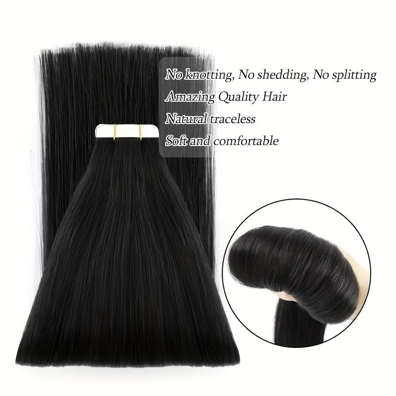 Natural Black Tape in Hair Extensions Human Hair Black Tape in Hair Extensions Real Human Hair Extensions Tape in #1B Black Hair Extensions Real Human Hair 20pcs 16-26 Inches
